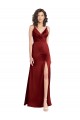 Cheapest Faux Surplice Neckline Long Slim A-Line Stretch Satin Prom Dress UK