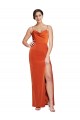 Cheapest Front Cowl Neck Long Floor Length Stretch Satin Prom Dress with High Side Split UK
