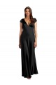 Cheapest Plunging V-Neck Cap Cleeves Long Stretch Satin Prom Dress with Keyhole Back UK