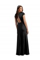 Cheapest Plunging V-Neck Cap Cleeves Long Stretch Satin Prom Dress with Keyhole Back UK