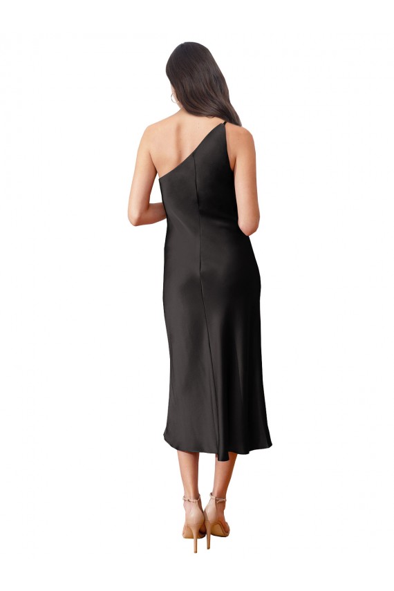 Cheapest Sleek One Shoulder Midi Length Short Stretch Satin Slip Cocktail Prom Dress / Homecoming Dress UK