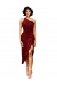 Cheapest One Shoulder Midi Length Short Stretch Satin Wrap Style Cocktail Prom Dress / Homecoming Dress UK