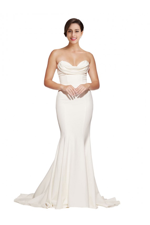 Cheapest Strapless Cowl Neck Sweep Train Stretch Satin Prom Dress UK