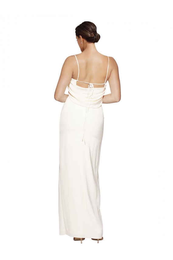 Cheapest High Neck Stretch Satin Prom Dress with Low Back and Side Slit UK