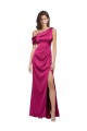 Cheapest Off the Shoulder Short Sleeves Stretch Satin Prom Dress with Side Slit UK