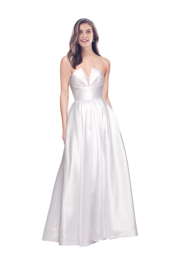 Cheapest Full Length Strapless V-Cutout Stretch Satin Prom Dress UK