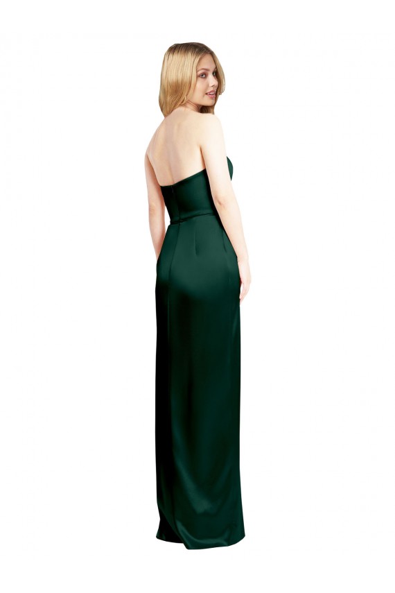 Cheapest Scooped Strapless Neckline Stretech Satin Prom Dress with Side Slit UK