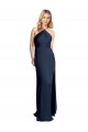 Cheapest Halter Neckline Long Stretch Satin Prom Dress with Strappy Back and Side Slit UK