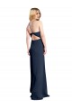 Cheapest Halter Neckline Long Stretch Satin Prom Dress with Strappy Back and Side Slit UK