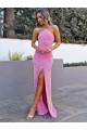 Cheapest Halter Sleeveless Long Floor Length Velvet Sequin Prom Dress with Slit UK