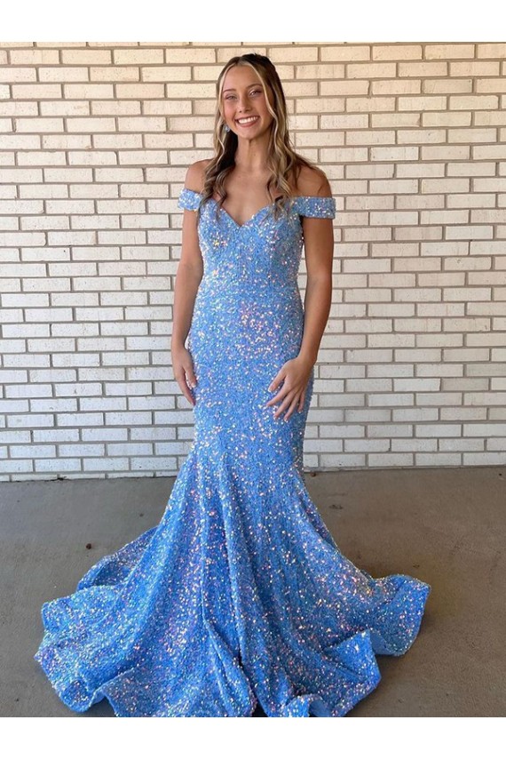 Cheapest Mermaid Off the Shoulder Sleeveless Long Floor Length Velvet Sequin Prom Dress UK