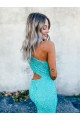 Cheapest Mermaid One Shoulder Sleeveless Long Sweep Train Velvet Sequin Prom Dress UK