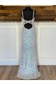 Cheapest V-Neck Sleeveless Long Sweep Train Velvet Sequin Prom Dress UK