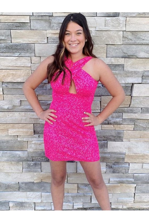 Cheapest Halter Sleeveless Short Velvet Sequin Cocktail Prom Dress UK