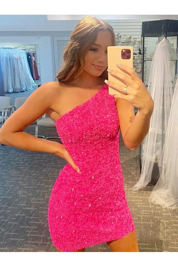 Cheapest Short One Shoulder Sleeveless Velvet Sequin Prom Dress UK
