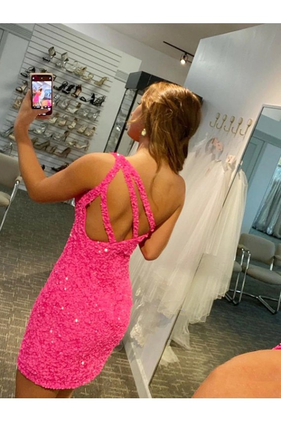 Cheapest Short One Shoulder Sleeveless Velvet Sequin Prom Dress UK