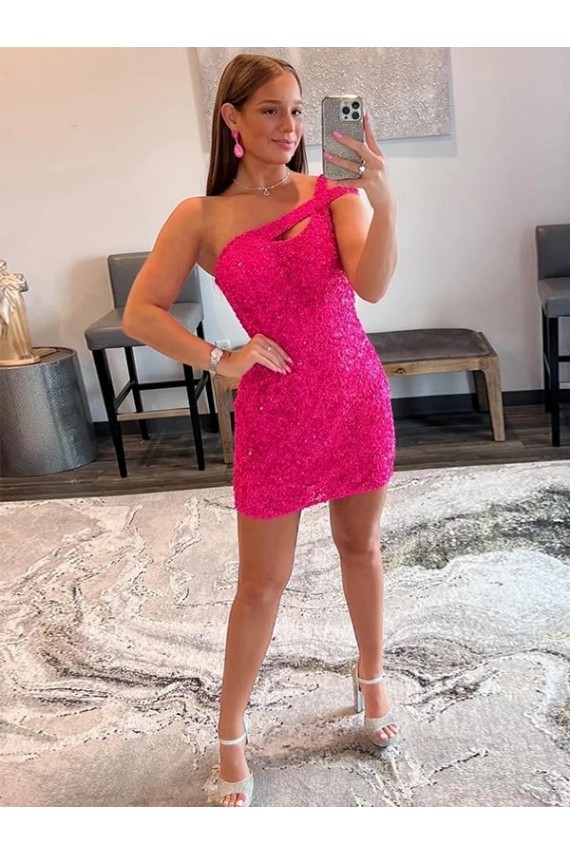 Cheapest Velvet Sequin One Shoulder Sleeveless Short Prom Dress UK