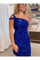 Cheapest Velvet Sequin One Shoulder Sleeveless Short Prom Dress UK