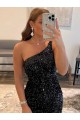 Cheapest One Shoulder Sleeveless Short Velvet Sequin Prom Dress UK
