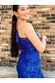 Cheapest One Shoulder Sleeveless Short Velvet Sequin Royal Blue Prom Dress UK