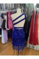Cheapest One Shoulder Keyhole Sleeveless Short Velvet Sequin Prom Dress UK