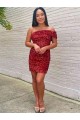 Cheapest Short One Shoulder Sleeveless Velvet Sequin Cocktail Prom Dress UK
