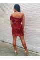 Cheapest Short One Shoulder Sleeveless Velvet Sequin Cocktail Prom Dress UK
