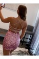 Cheapest Spaghetti Straps Sleeveless Short Velvet Sequin Prom Dress UK