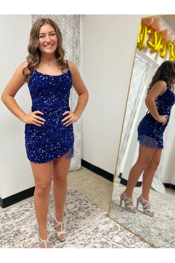 Cheapest Spaghetti Straps Backless Sleeveless Short Velvet Sequin Prom Dress UK