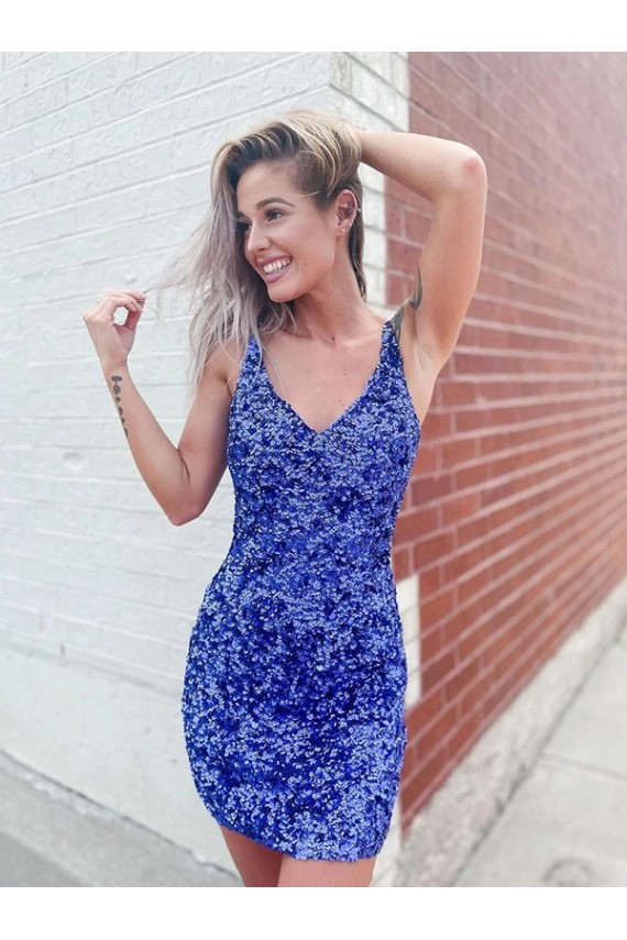 Cheapest Short Velvet Sequin V-Neck Sleeveless Prom Dress UK