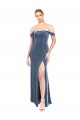 Cheapest Draped Sleeves Wide Scoop Neck Off the Shoulder Velvet Prom Dress UK