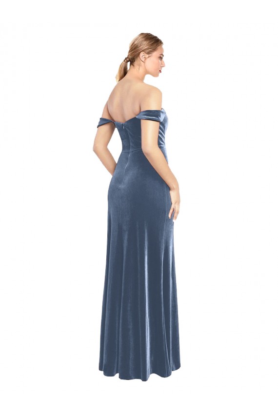 Cheapest Draped Sleeves Wide Scoop Neck Off the Shoulder Velvet Prom Dress UK