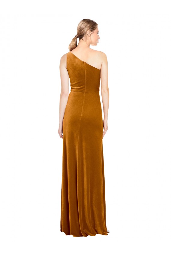 Cheapest Sleek One Shoulder Long Velvet Prom Dress UK