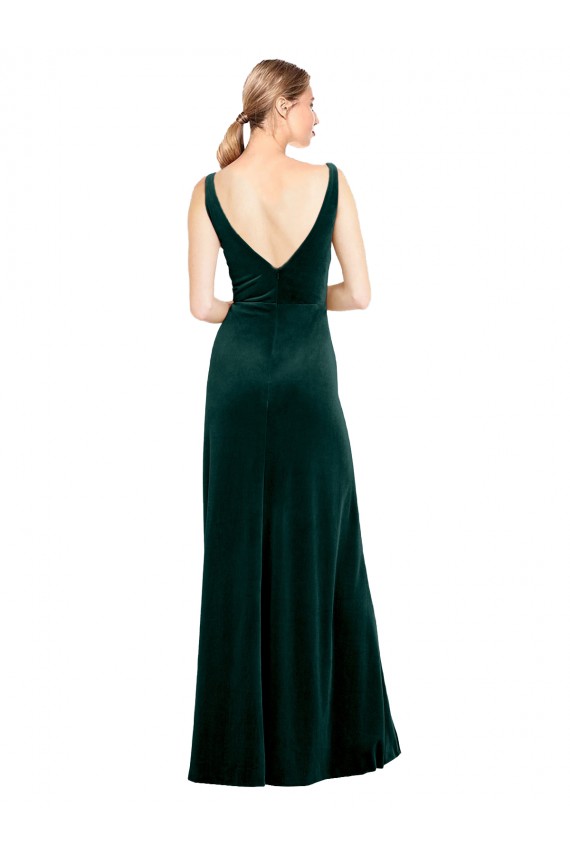 Cheapest Sleek V-Neck Long Velvet Prom Dress with Side Slit UK