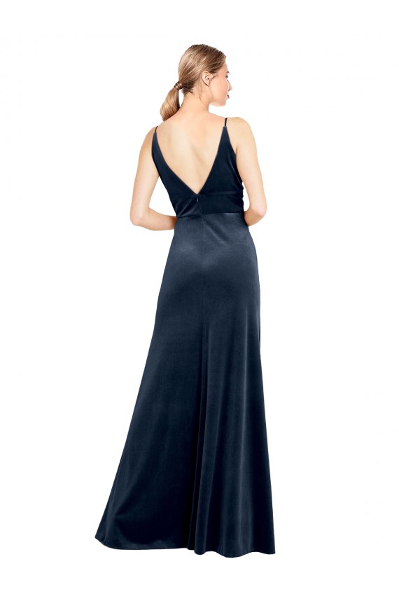 Cheapest V-Back Long Velvet Prom Dress with Notched V-Neck and Spaghetti Straps UK