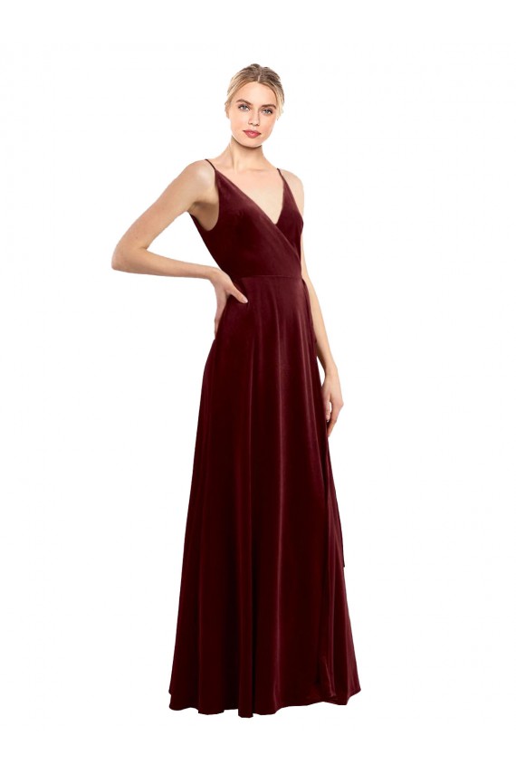 Cheapest Faux Wrap V-Neck Sleek Long Velvet Prom Dress UK
