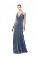 Cheapest Halter Cowl Neck Long A-Line Velvet Prom Dress with Keyhole Back UK