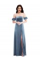Cheapest Ruffle Sleeve Off the Shoulder Velvet Maxi Prom Dress UK