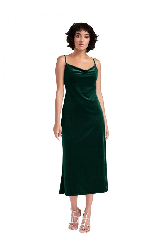 Cheapest Midi Length Cowl Neck Velvet Short Slip Cocktail Prom Dress / Homecoming Dress UK