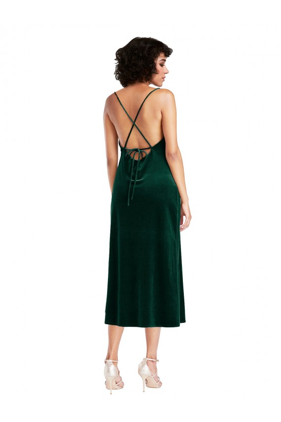 Cheapest Midi Length Cowl Neck Velvet Short Slip Cocktail Prom Dress / Homecoming Dress UK
