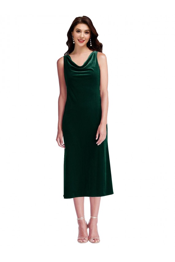 Cheapest Cowl Neck Velvet Midi Length Cocktail Prom Dress / Homecoming Dress UK