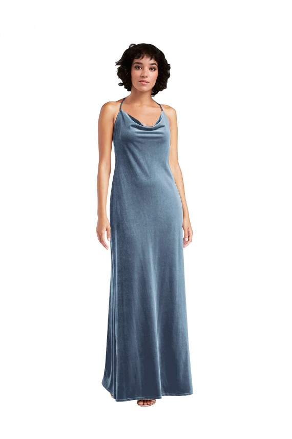 Cheapest Cowl Neck Velvet Maxi Slip Prom Dress UK