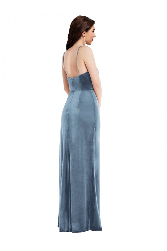 Cheapest Spaghetti Strap Velvet Maxi Prom Dress with Draped Skirt UK