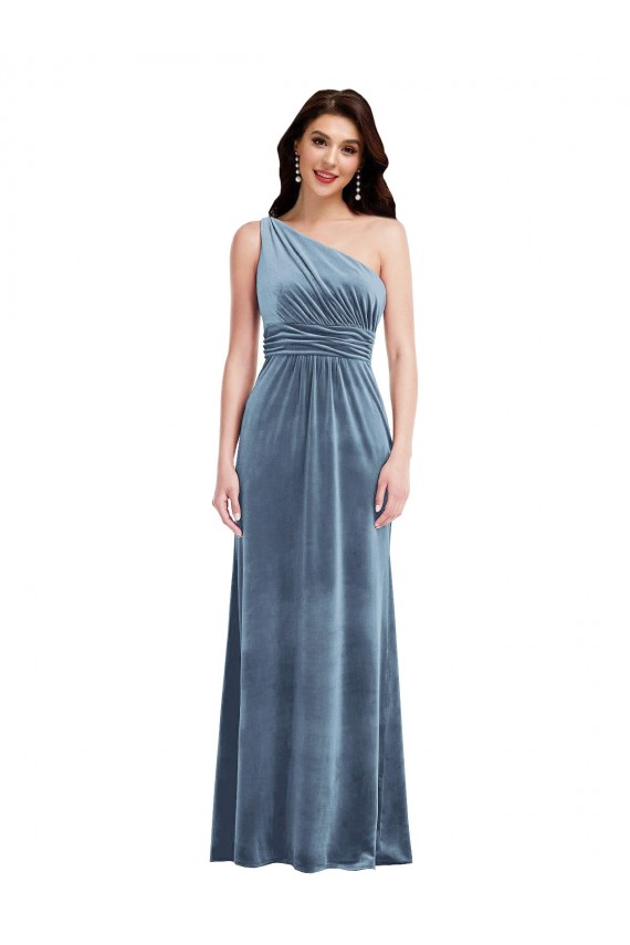 Cheapest One Shoulder Draped Velvet Maxi Prom Dress UK