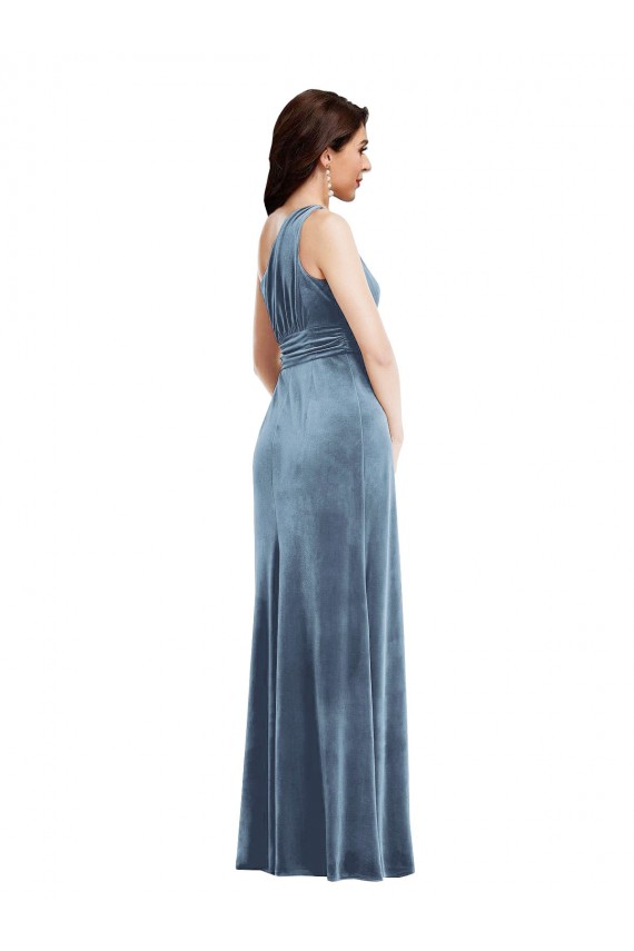 Cheapest One Shoulder Draped Velvet Maxi Prom Dress UK