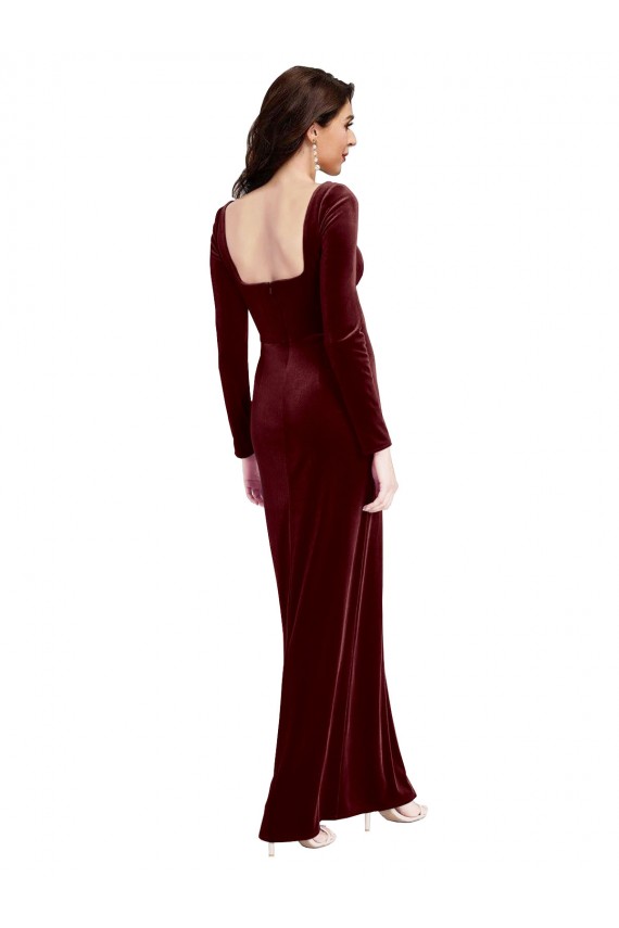 Cheapest Sleek Square Neck Spaghetti Straps Velvet Prom Dress with Side Slit UK