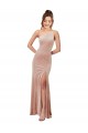 Cheapest One Shoulder Stretch Velvet Prom Dress with Front Slit UK