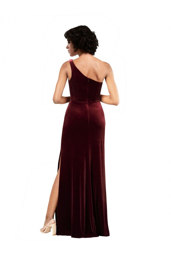 Cheapest One Shoulder Floor-Length Velvet Prom Dress UK