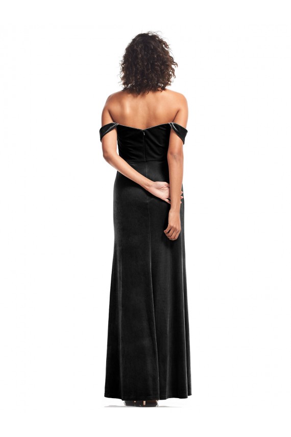 Cheapest Off the Shoulder Drapped Sleeves Stretch Velvet Prom Dress UK