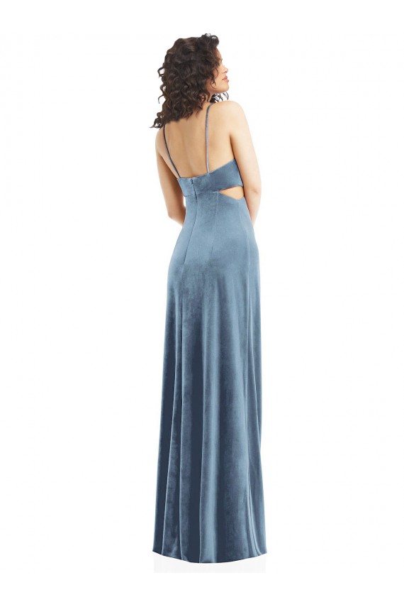 Cheapest Spaghetti Strap Long Full Length Velvet Maxi Prom Dress UK